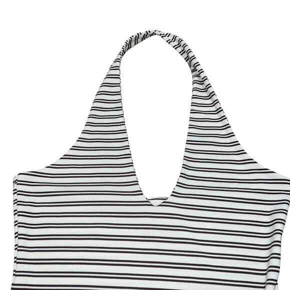 MISSGUIDED Brown & Cream Plunge Halter Nick Striped Backless Bodysuit Size M - Picture 3 of 12